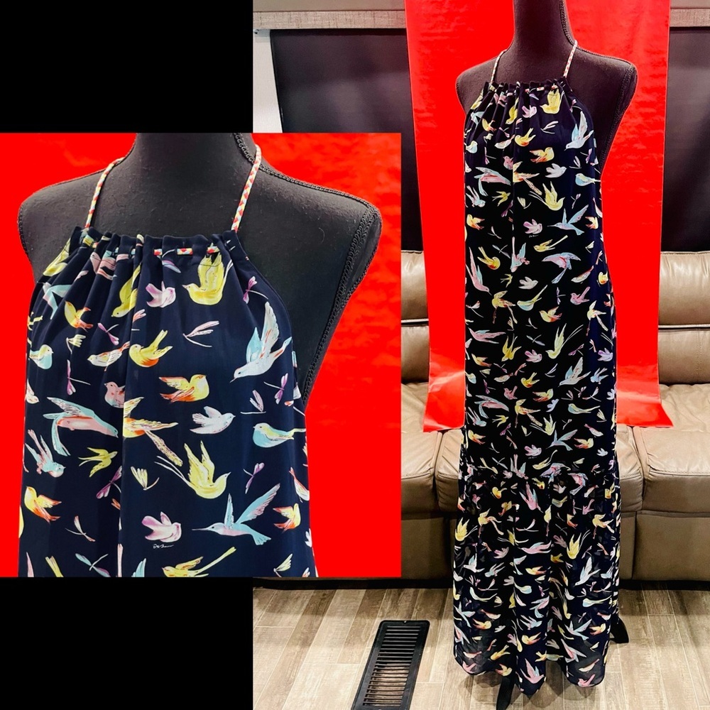 Chelsea & Violet Bird Watercolor Maxi Dress Size Medium